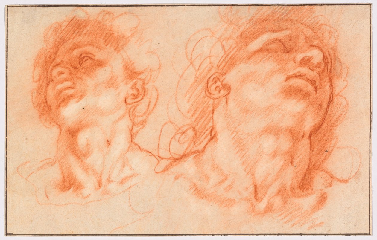 Två manshuvuden efter antikviteterna, Laocoöns söner av Hendrick Goltzius