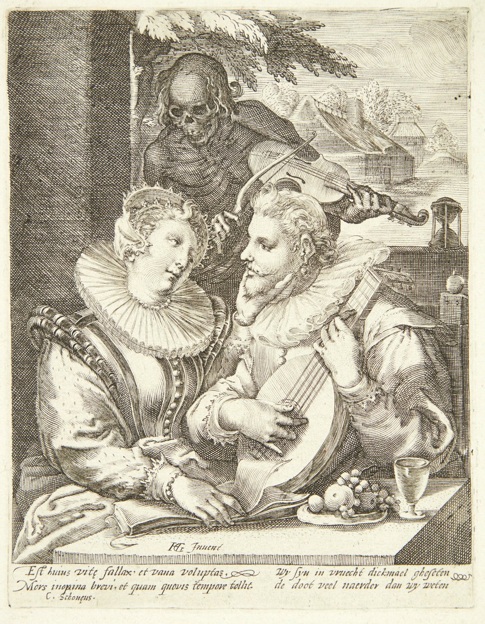 Ett ungt par drabbat av döden av Hendrick Goltzius