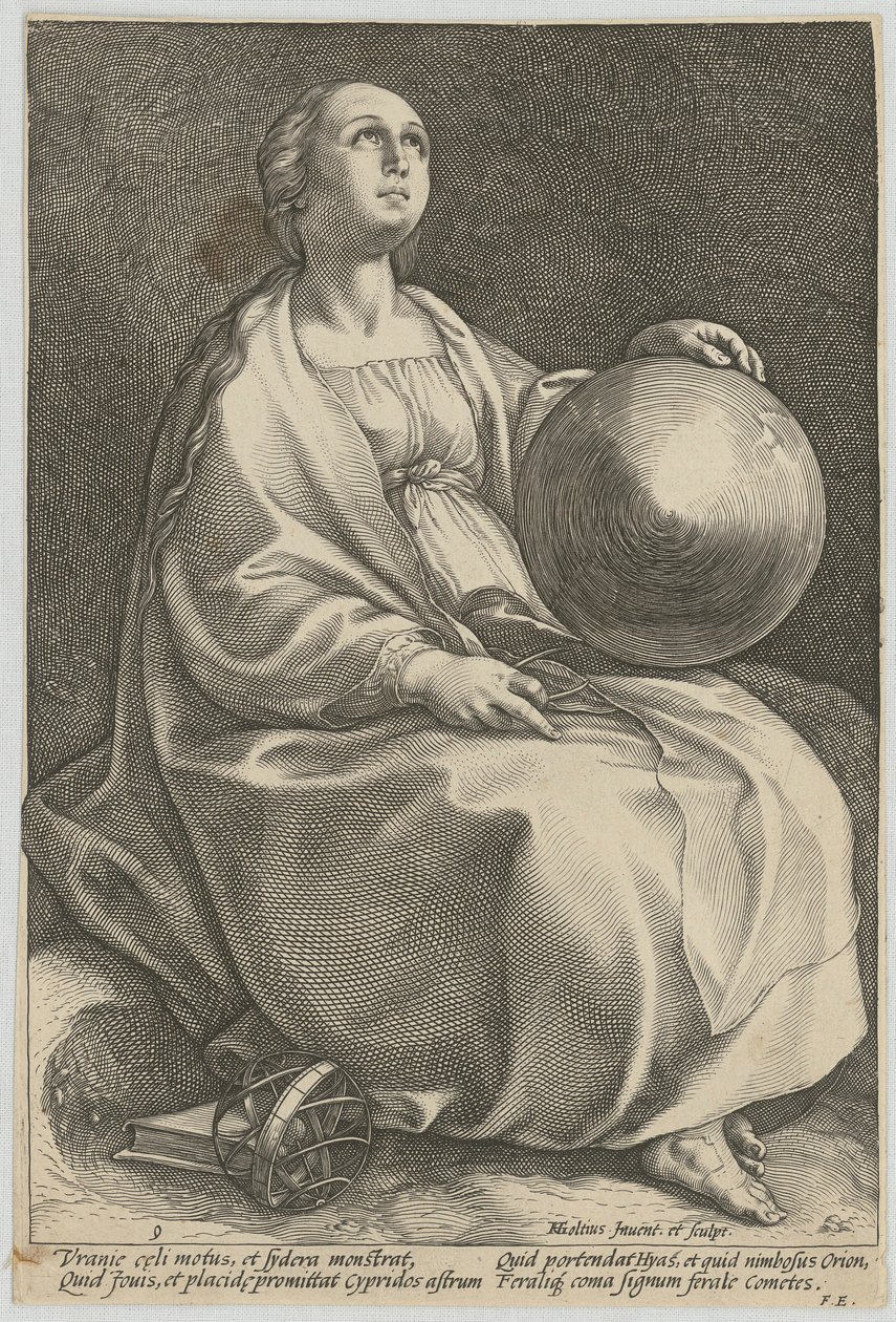 Urania, blad 9 i serien ”De nio muserna” av Hendrick Goltzius