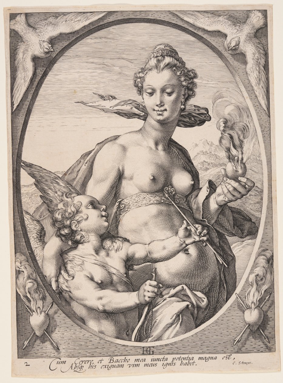 Venus och Amor, från Tre hedniska gudar eller gudinnor av Hendrick Goltzius