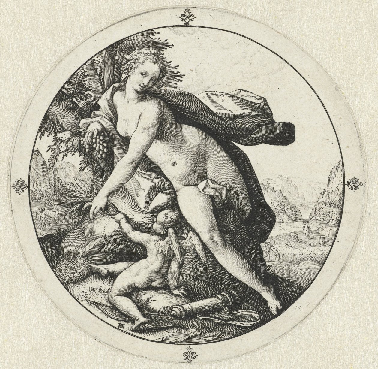 Venus och Amor Venus fryser utan Ceres och Bacchus (titel på objekt) av Hendrick Goltzius