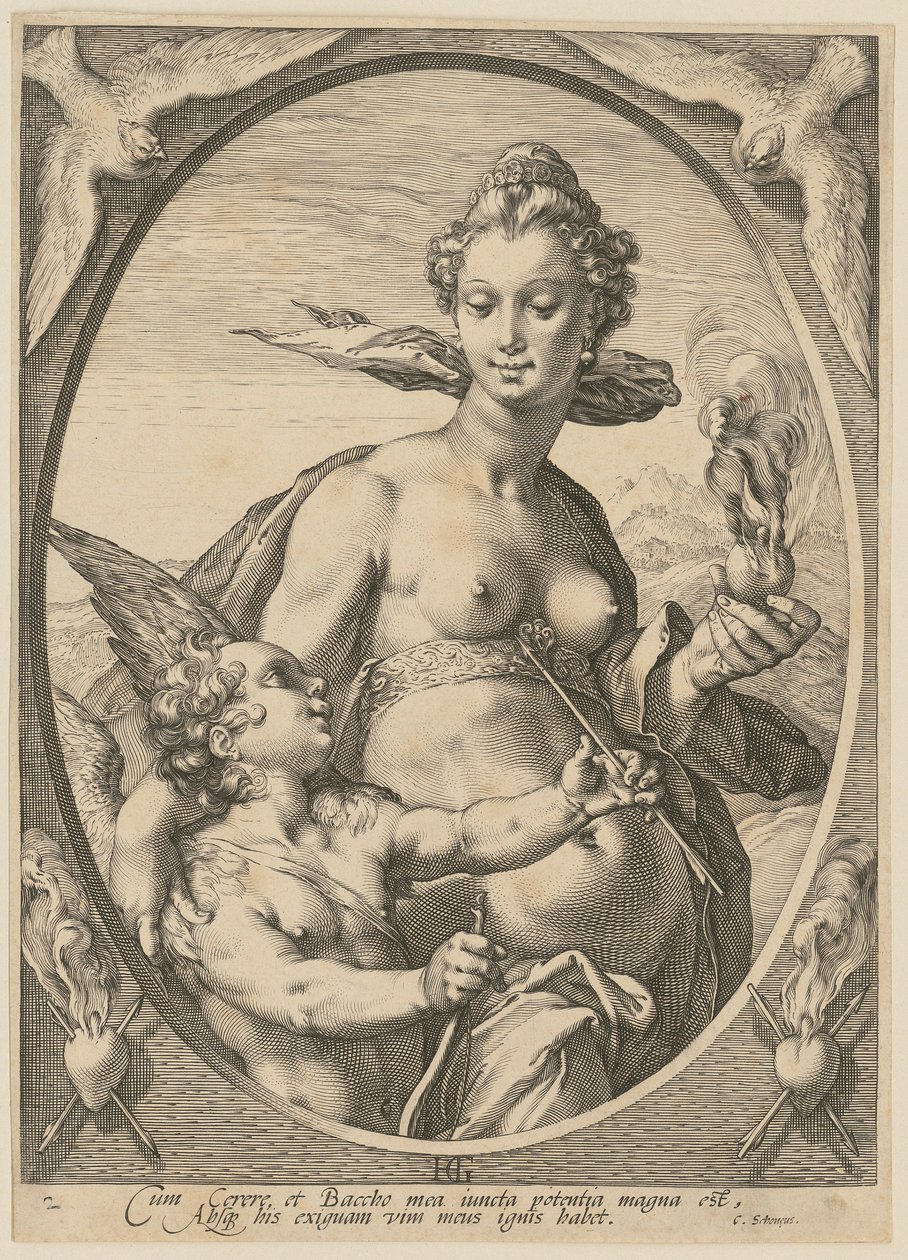 Venus och Amor, blad 2 i serien ”Bacchus, Venus och Ceres” av Hendrick Goltzius