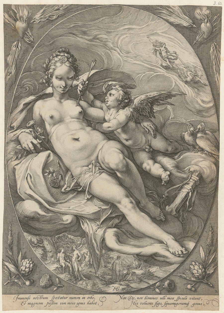 Venus och Cupido, blad 2 i serien ”Tre gudinnor” av Hendrick Goltzius