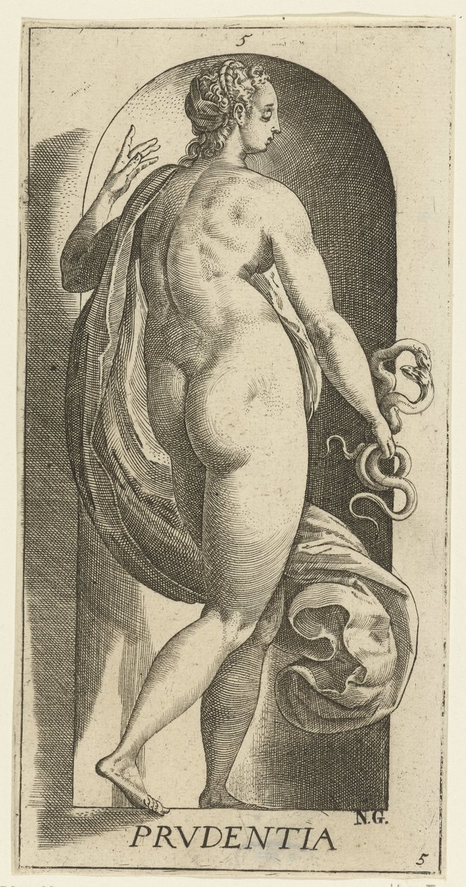 Varning Prudentia (titel på objekt) De sju dygderna (serietitel) av Hendrick Goltzius
