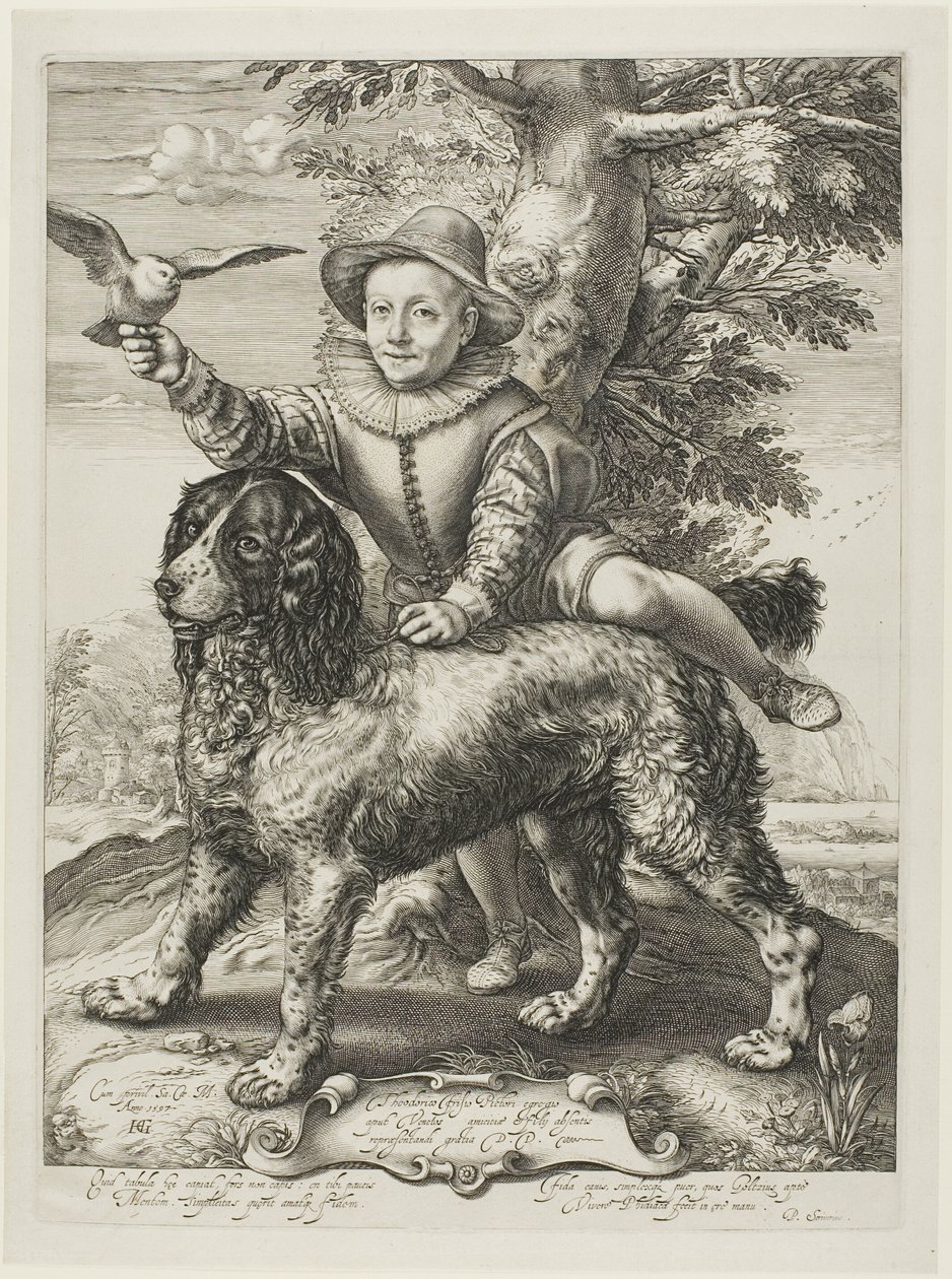 Vries, Frederik de (död 1613) son till målaren Dirck de Vries, elev till Goltzius, med Goltzius hund av Hendrick Goltzius