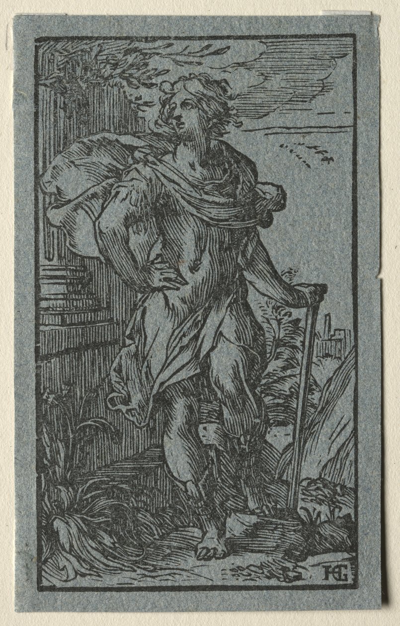 Ung man som står med en käpp av Hendrick Goltzius