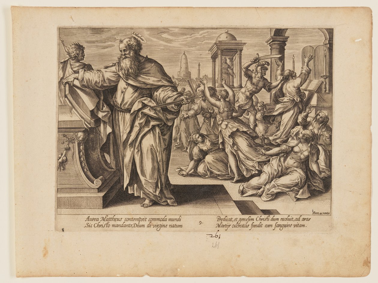 Matteus martyrdöd, från Kristi och apostlarnas martyrdöd av Hendrick Goltzius