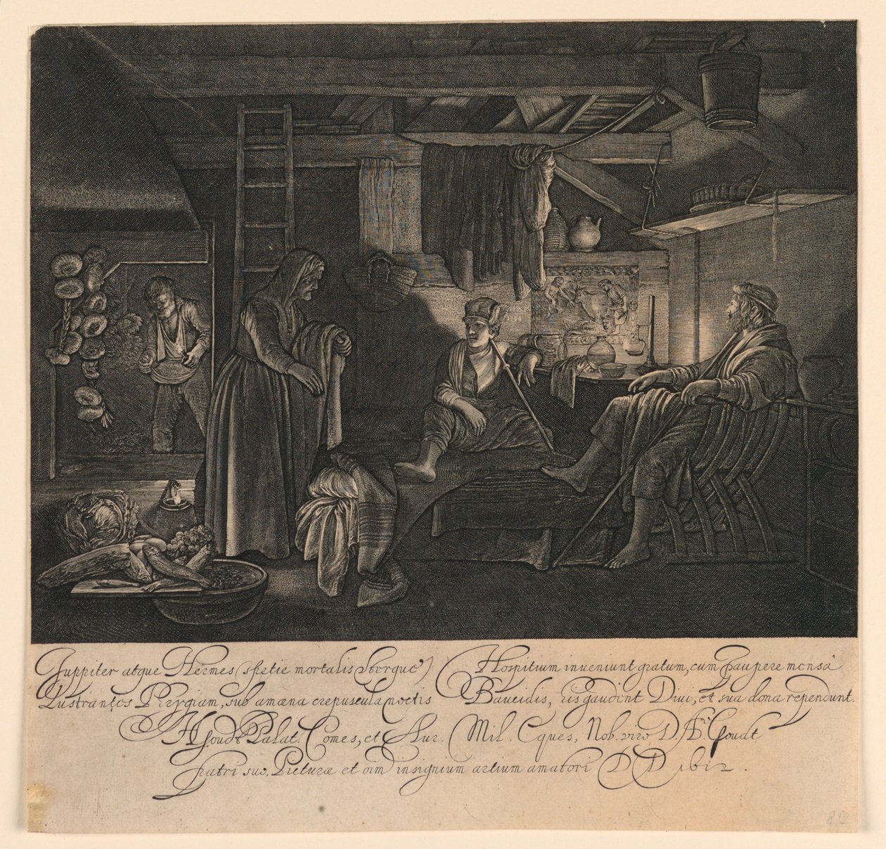 Jupiter och Merkurius som gäster hos Filemon och Baucis av Hendrick Goudt