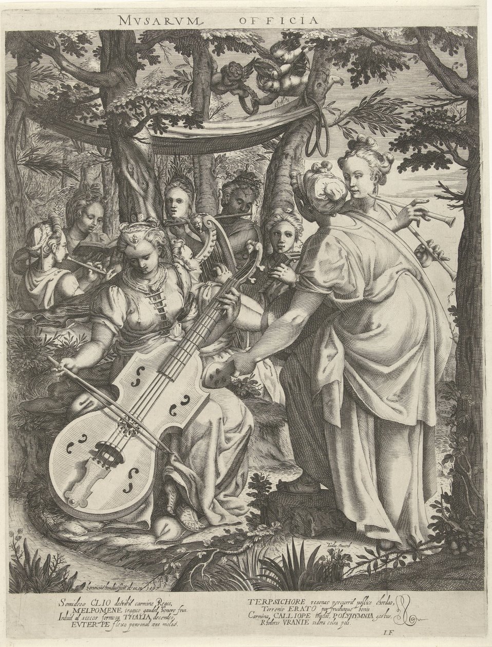 Concert van de muzen op de Parnassus Offices of the Muses (titel på objekt) av Hendrick Hondius (I)