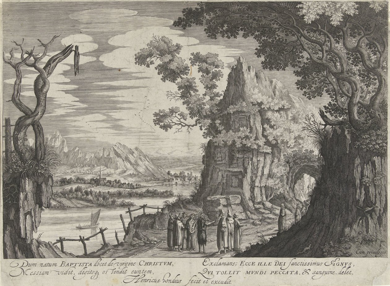 Johannes döparen identifierar Kristus som Guds lamm av Hendrick Hondius (I)