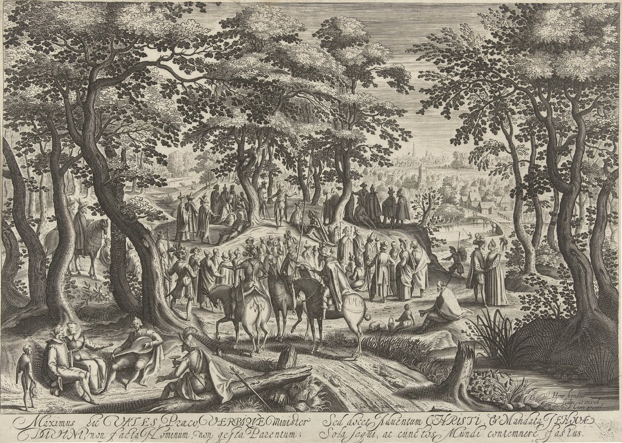 Johannes Döparen predikar för folkmassan av Hendrick Hondius (I)