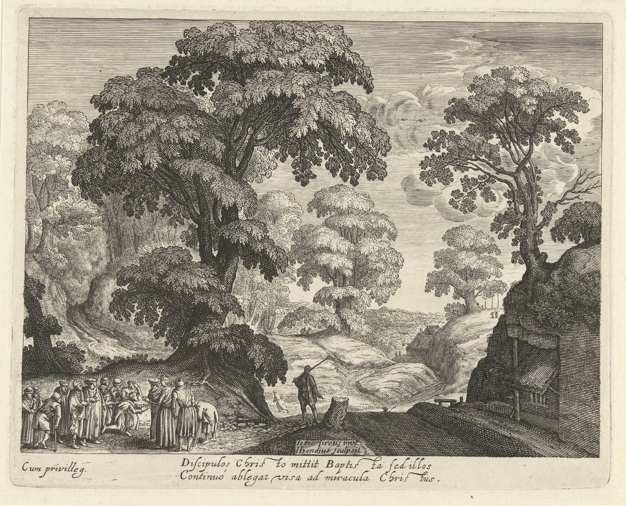 Landskap med helande av blinda av Hendrick Hondius (I)