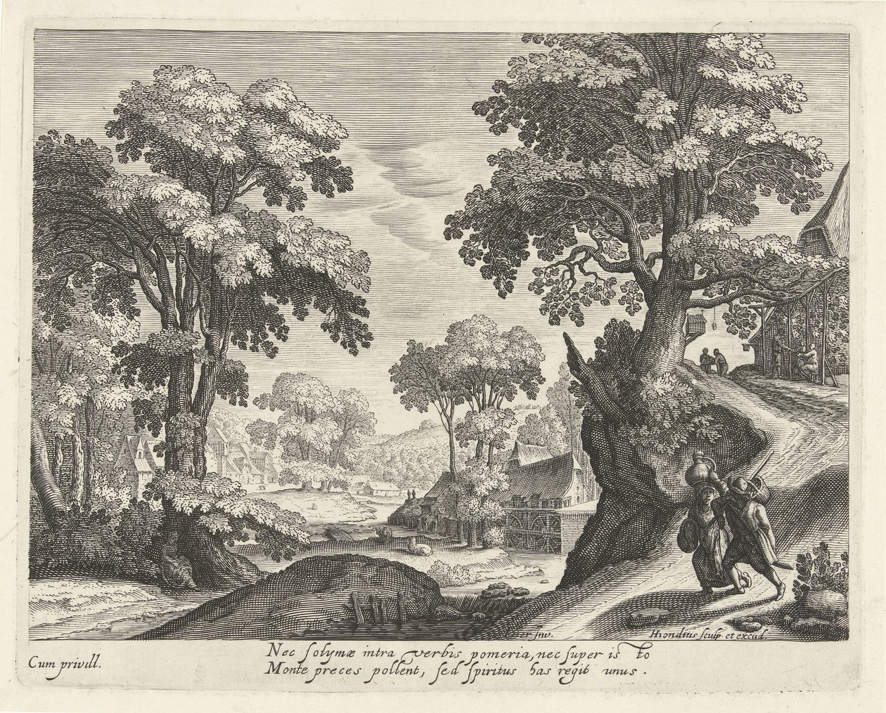 Landskap med ett bondepar på en landsväg av Hendrick Hondius (I)