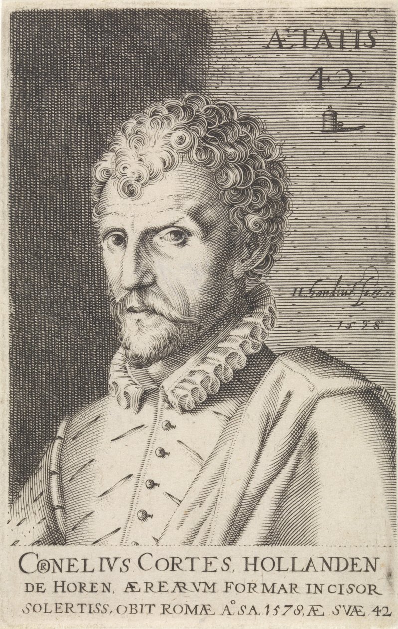 Porträtt av Cornelis Cort Illustrious artists (serietitel) av Hendrick Hondius (I)