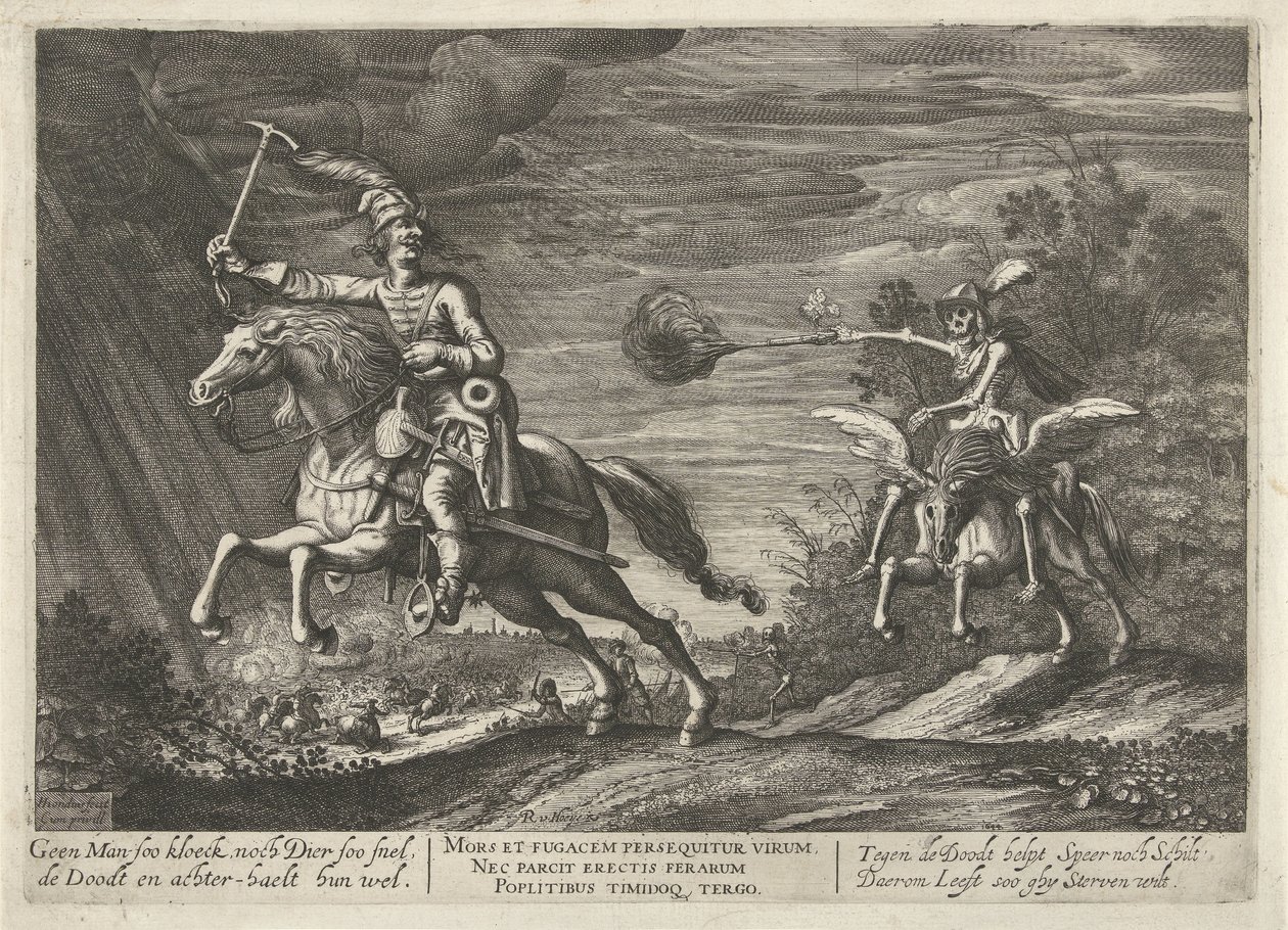 Ryttare och döden No Man soo kloeck, nor Animal soo fast, the Kills and find them well (titel på objekt) av Hendrick Hondius (I)