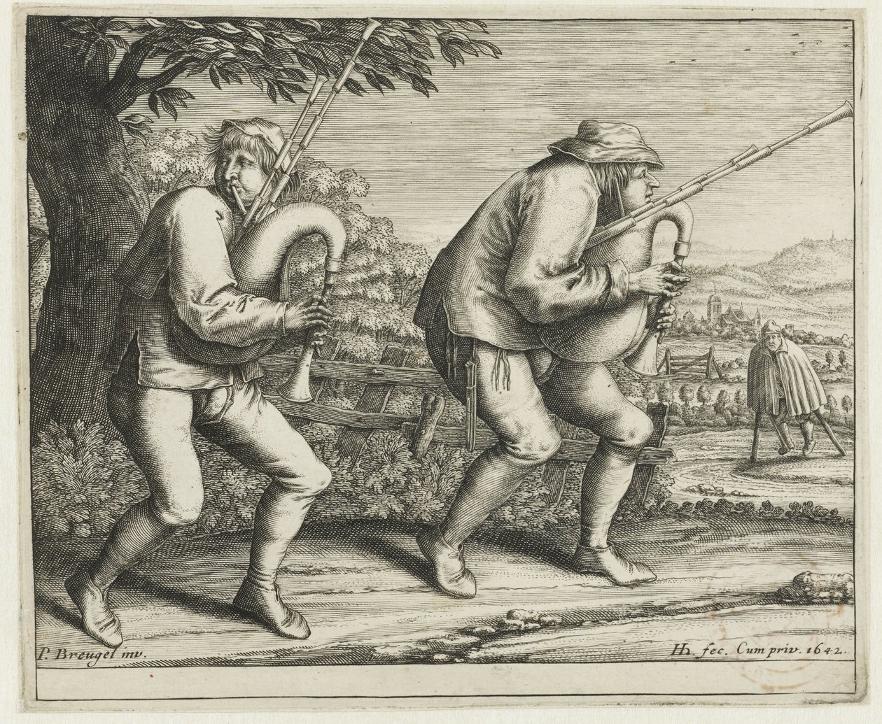 Två säckpipare Pilgrimsfärd till Molenbeek (serietitel) av Hendrick Hondius (I)