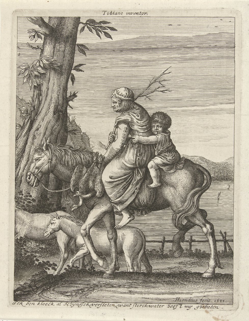 Kvinna och barn till häst av Hendrick Hondius (I)