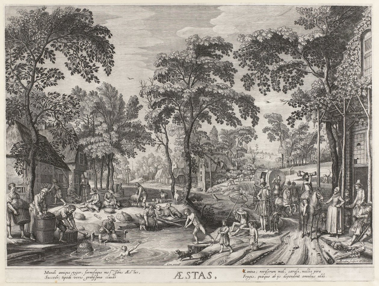 Sommar, ett företag vid en sjö Aestas (titel på objekt) The Four Seasons (serietitel) av Hendrick Hondius (I)