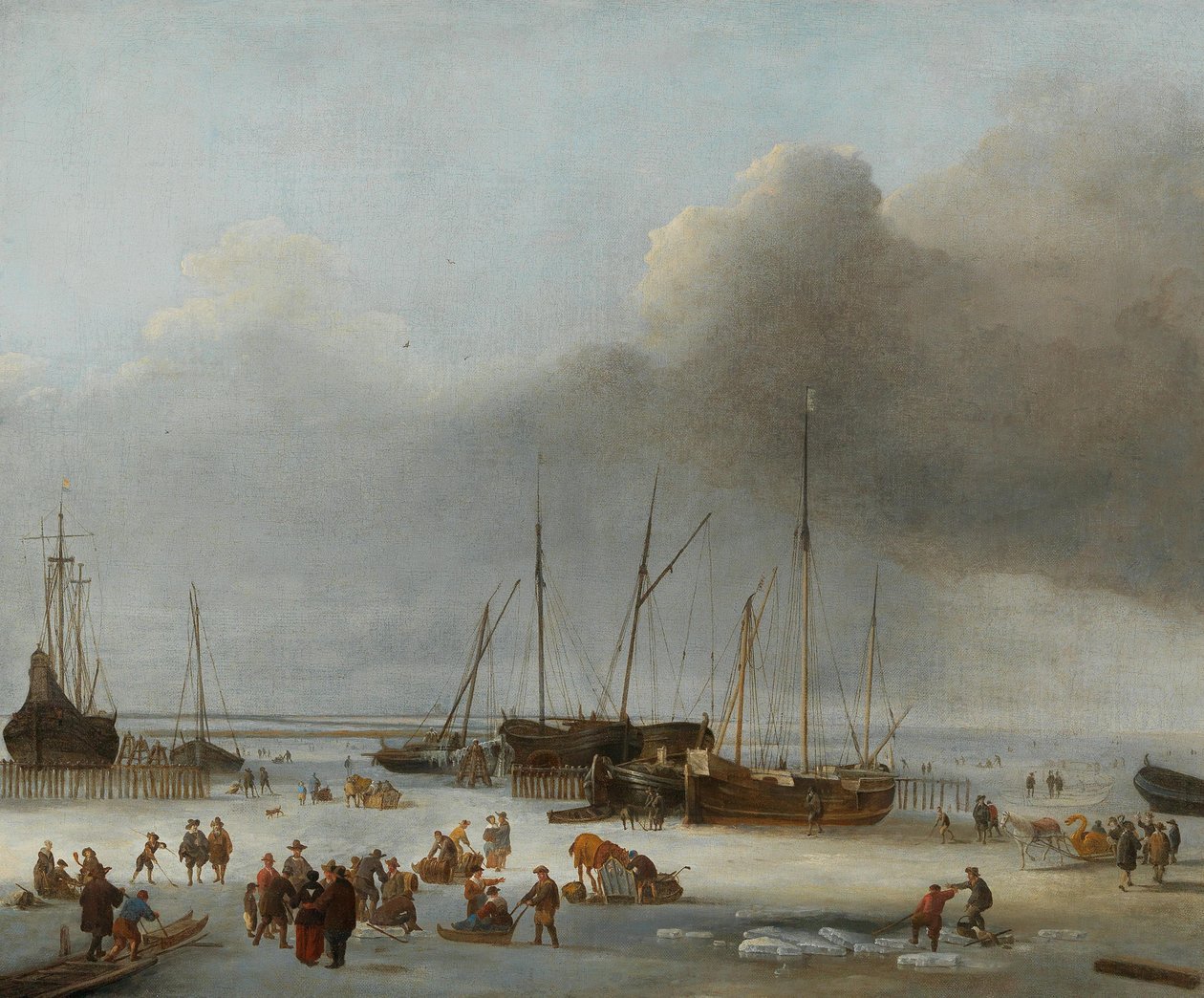 Skridskoåkning på östra hamnen i Amsterdam, andra hälften av 1600-talet.. av Hendrick Jacobsz. Dubbels