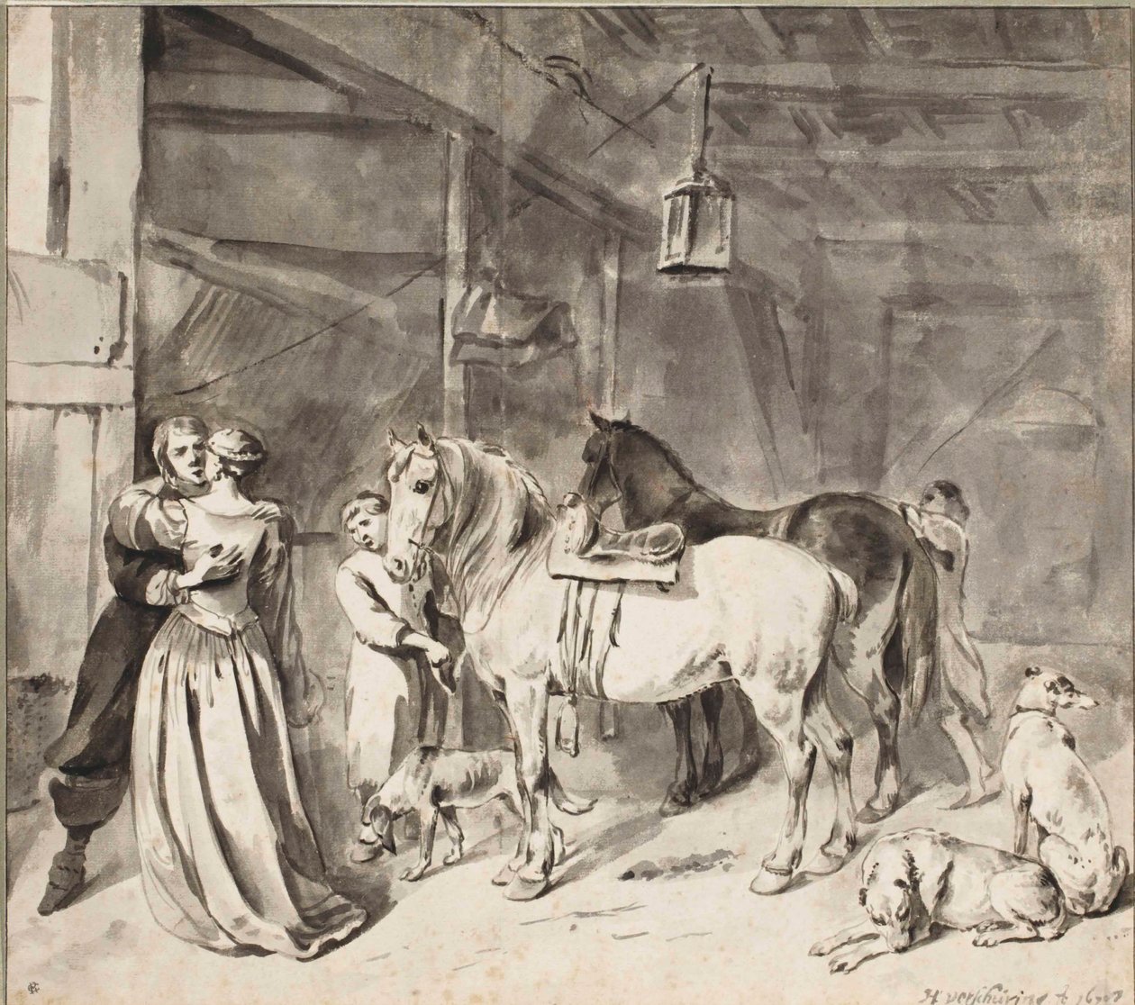 En kavaljer tar farväl av en dam, 1678 av Hendrick Verschuring