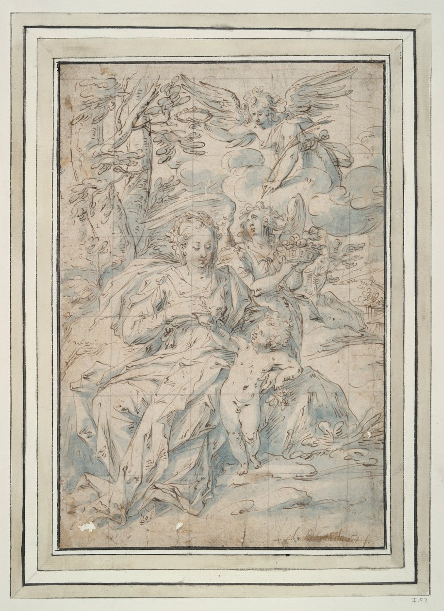 Jungfru och barn med två änglar av Hendrick de Clerck