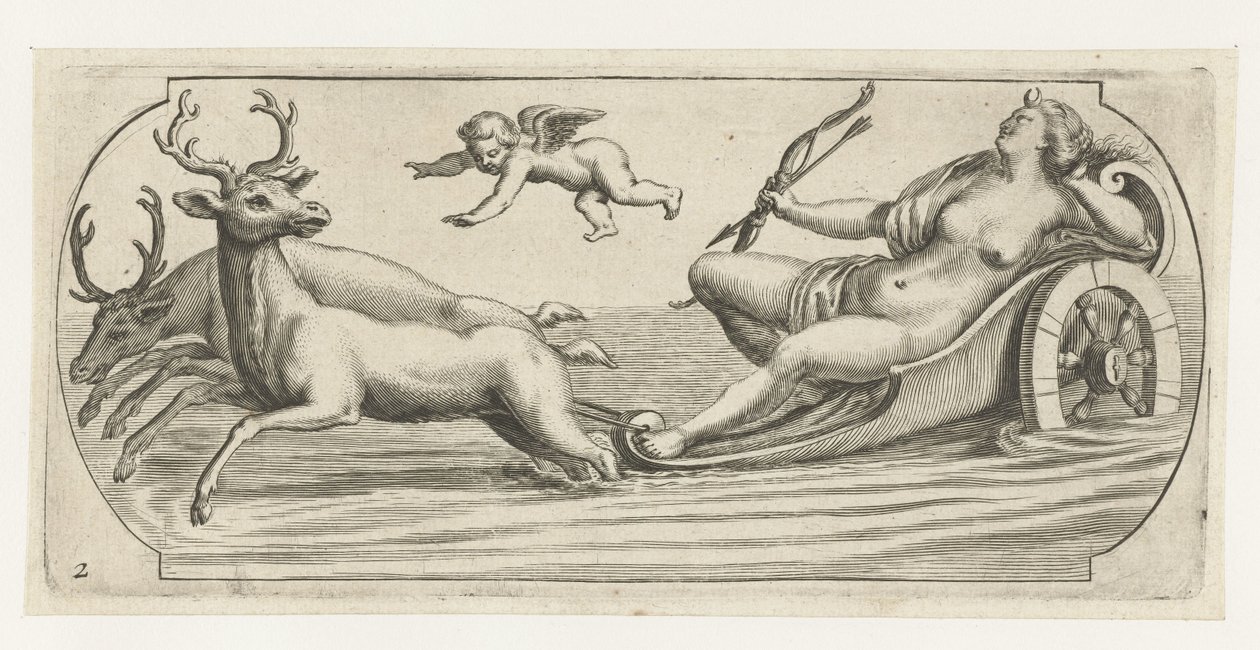 Diana med pil och båge Nouveau Livre des Dieux et Deeßes De la Marine Bouckje of Sea Gods and Goddesses (serietitel) av Hendrick de Keyser (I)