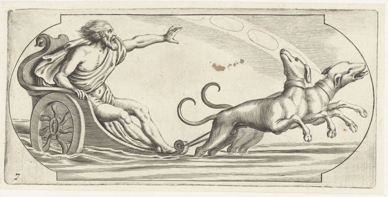 En havsgud på en vagn Nouveau Livre des Dieux et Deeßes De la Marine Bouckje of Sea Gods and Goddesses (serietitel) av Hendrick de Keyser (I)