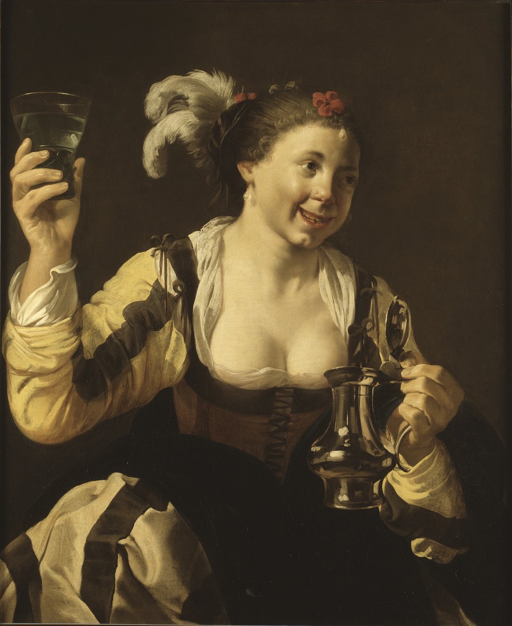 En flicka som håller ett glas, c.1620 av Hendrick ter Brugghen