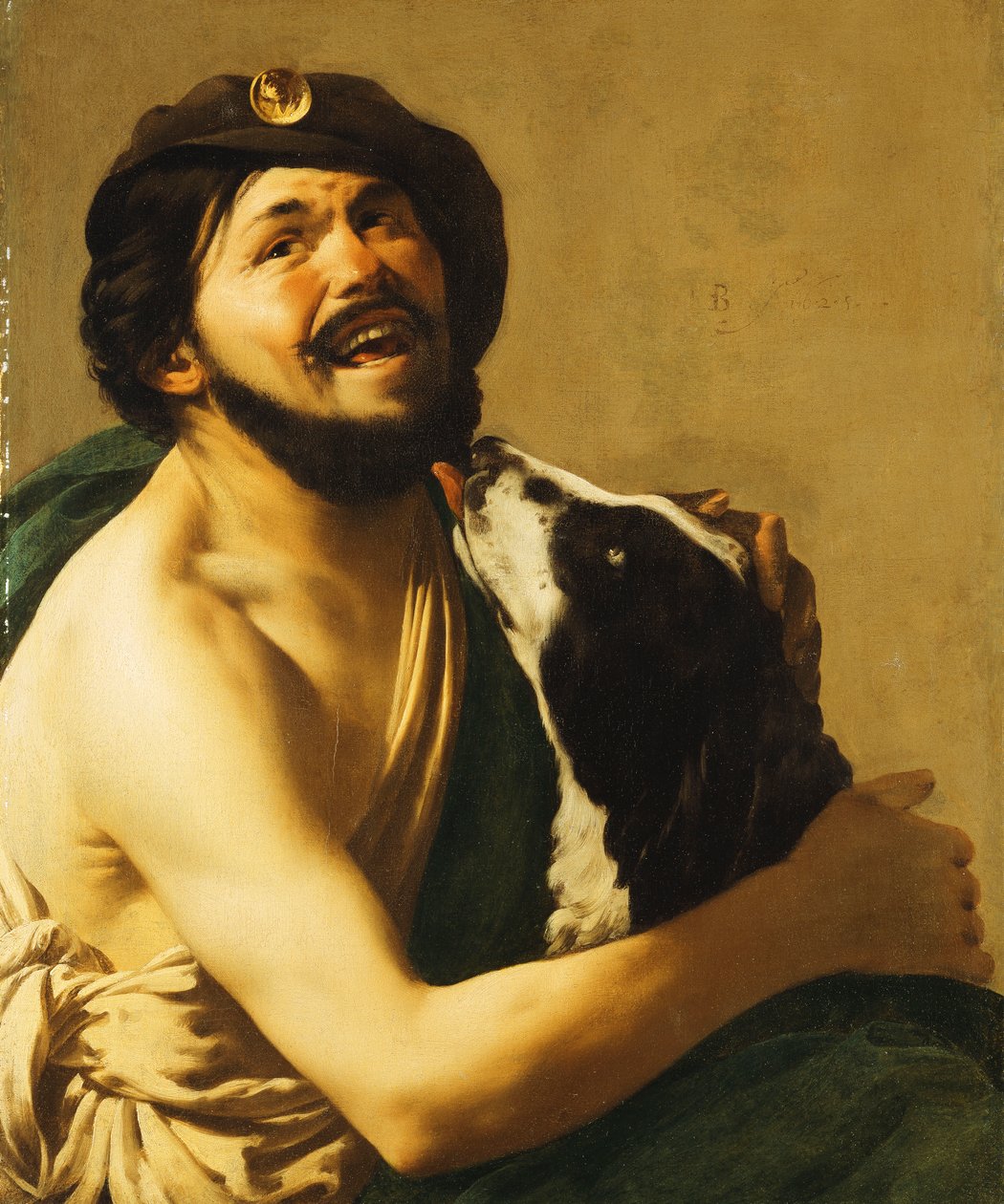 Ett skrattande bravo med en hund, 1628 av Hendrick ter Brugghen
