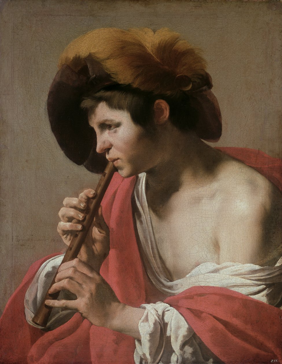 Knave Playing a Recorder, 1621  av Hendrick ter Brugghen