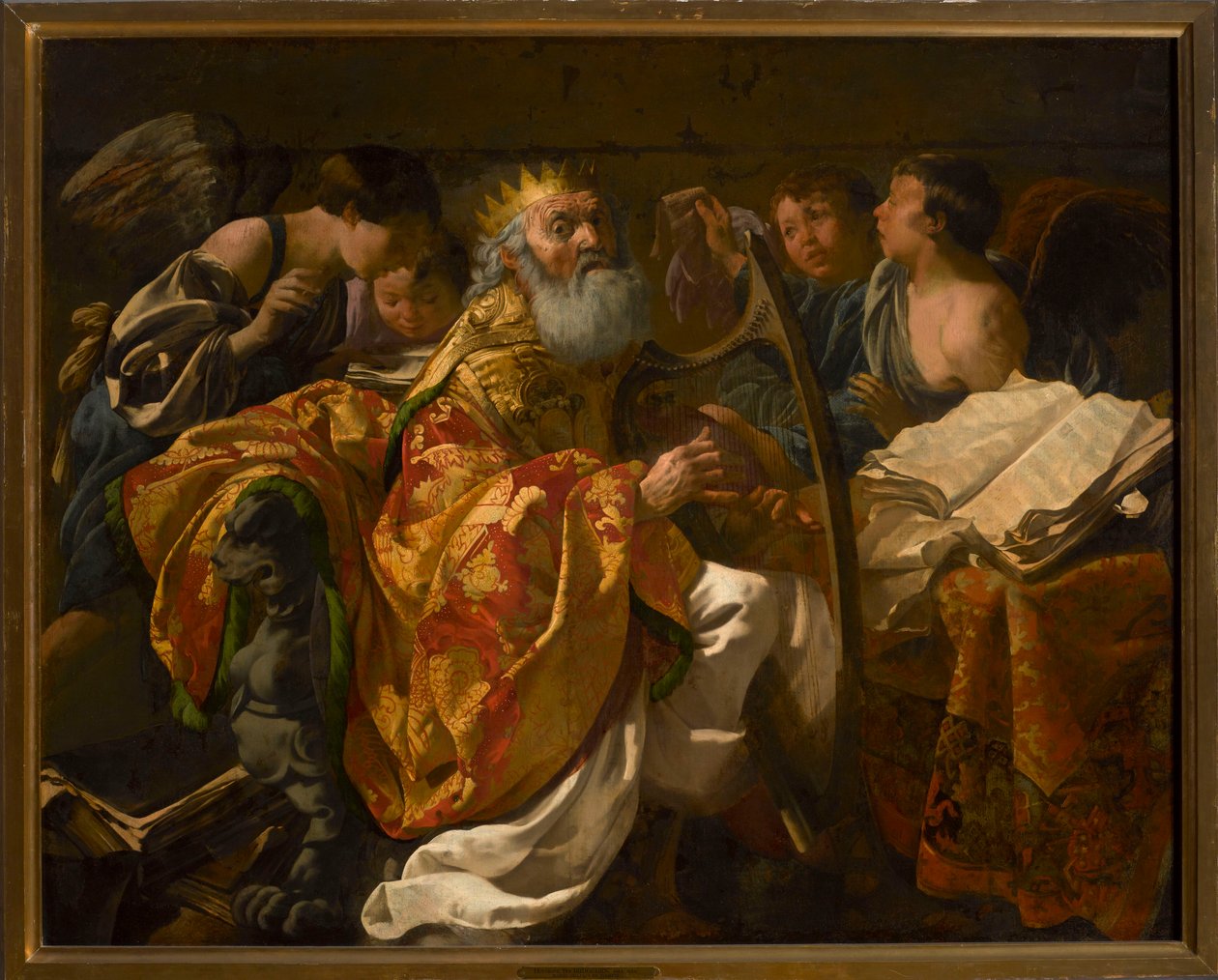 Kung David spelar harpa omgiven av änglar av Hendrick ter Brugghen