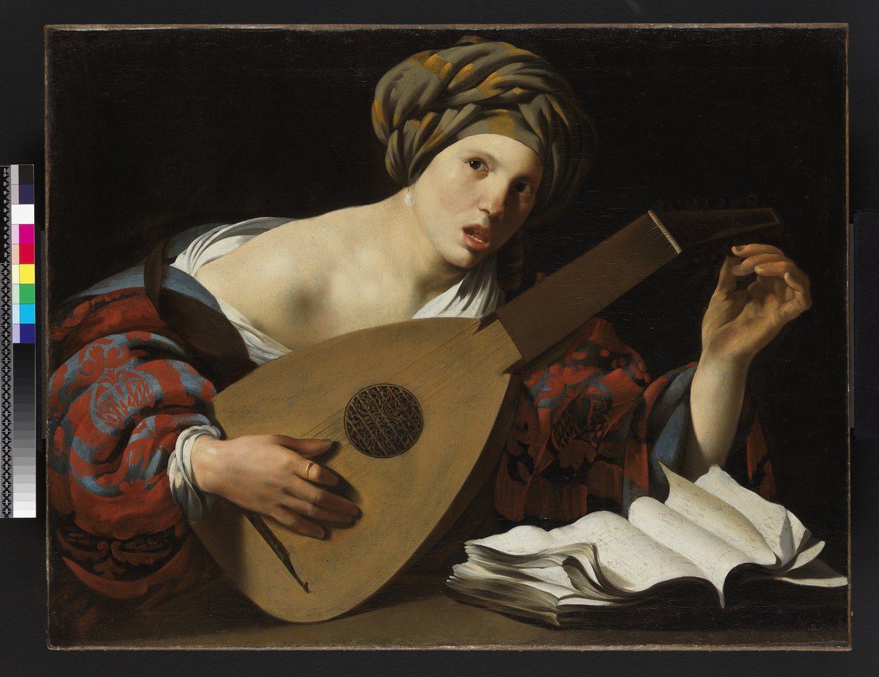 Ung kvinna som stämmer en luta, c.1626-27 av Hendrick ter Brugghen