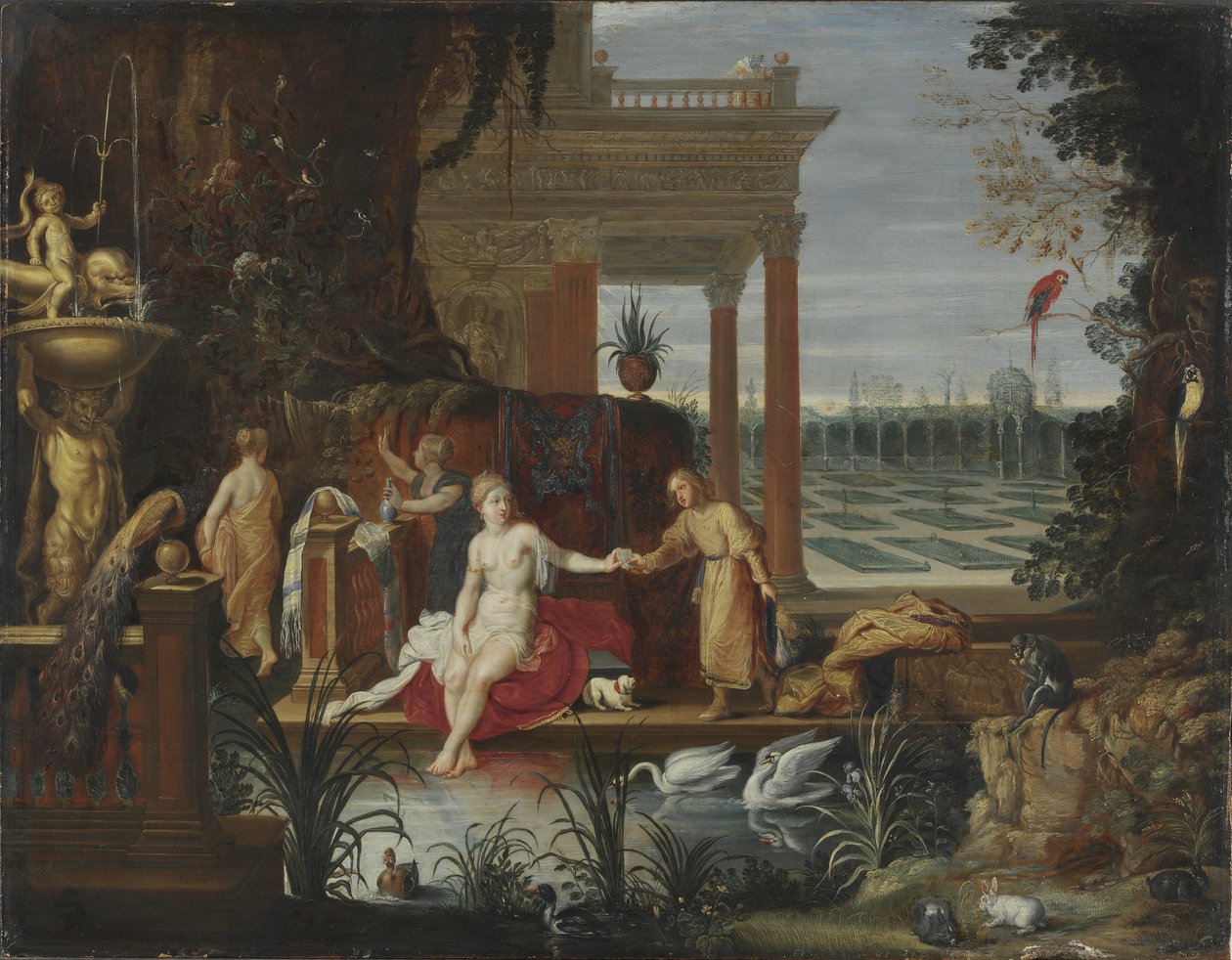 Batseba i badet tar emot brevet från kung David, ca 1600 av Hendrick van Balen