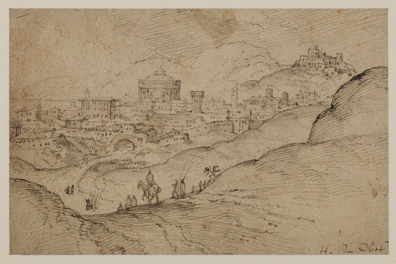 Landskap med utsikt över en stad, 1500-talet av Hendrick van Cleve