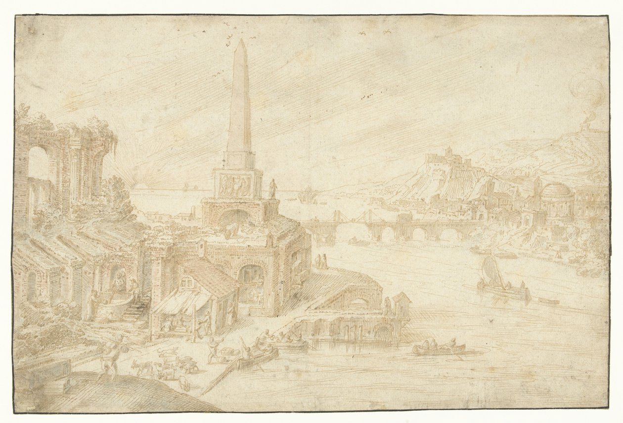 Obelisk bredvid ruiner Regions, Ruralities, Fundorum (...) (serietitel) av Hendrick van Cleve