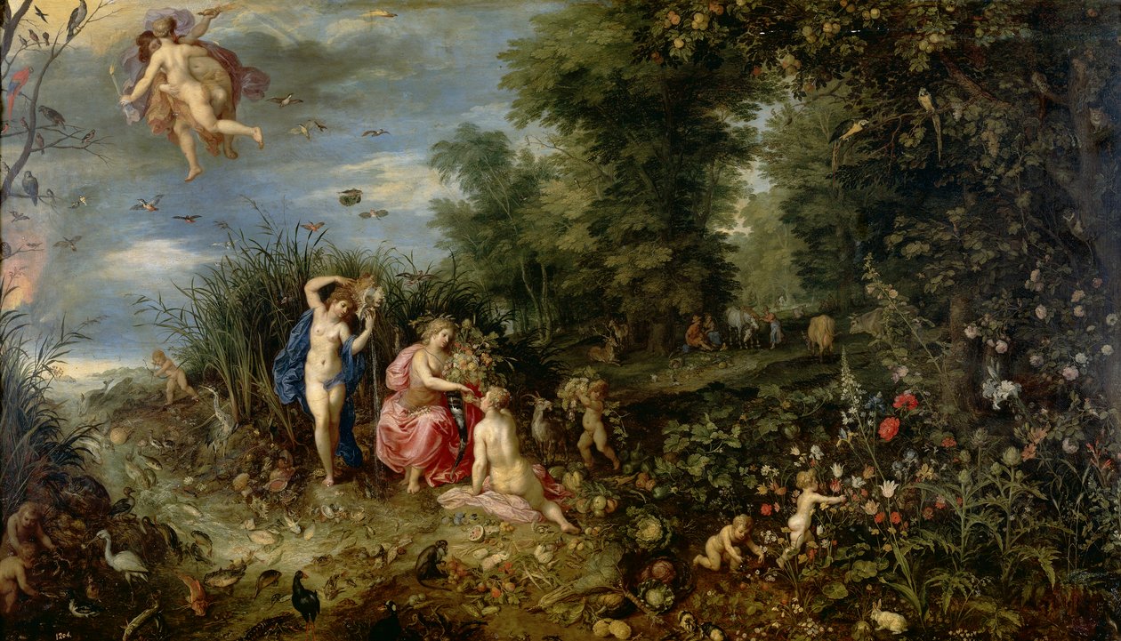 Överflöd och de fyra elementen, ca 1615 (olja på pannå) av Hendrick van and Brueghel Jan (1568 1625) Balen