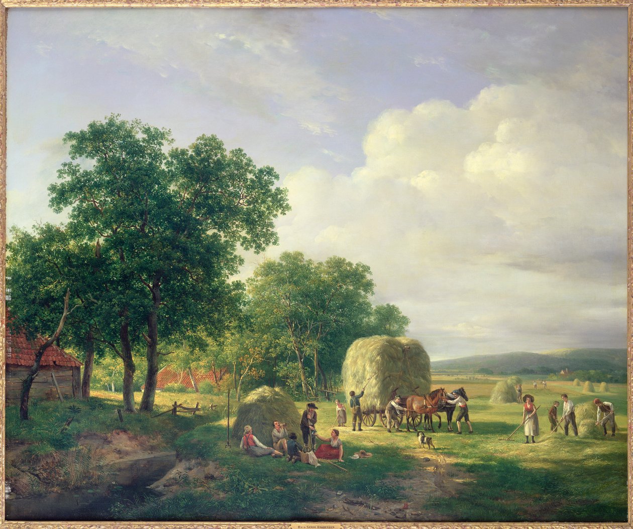 Ett skogslandskap med hömakare av Hendrick van de Sande Bakhuyzen