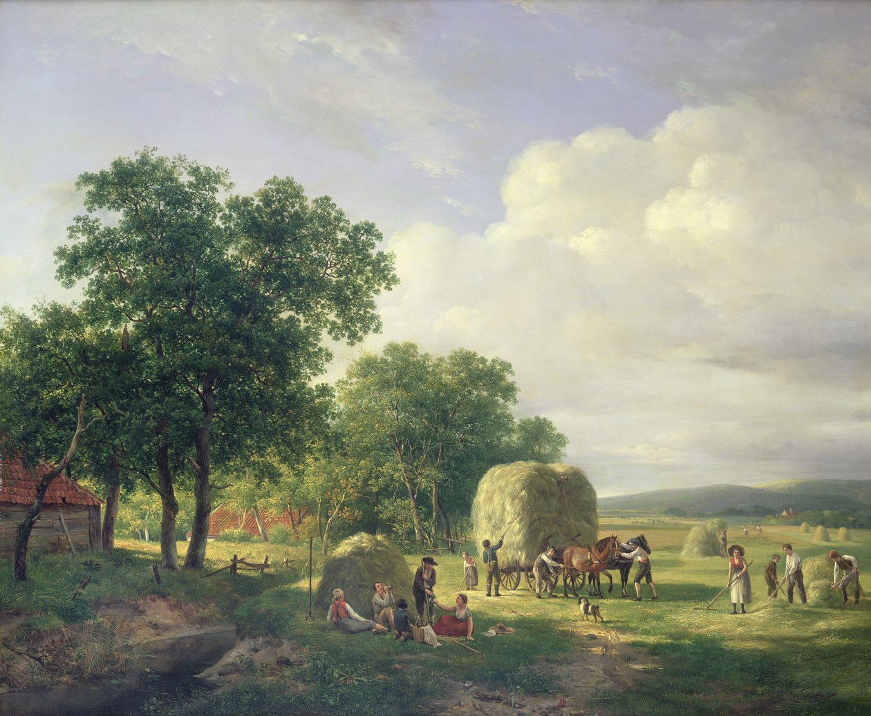 Skogbevuxen landskap med hömakare, 1822 av Hendrick van de Sande Bakhuyzen
