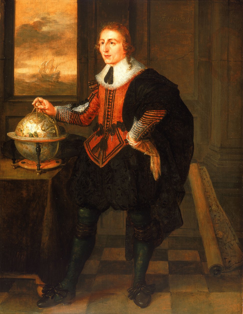 En navigator med jordglob och avdelare av Hendrick van der the Elder Borcht