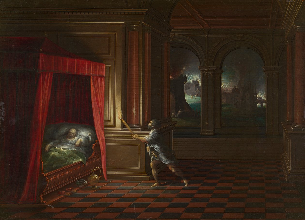 Aeneas räddar Anchises från det brinnande Troja av Hendrick van the younger Steenwijck