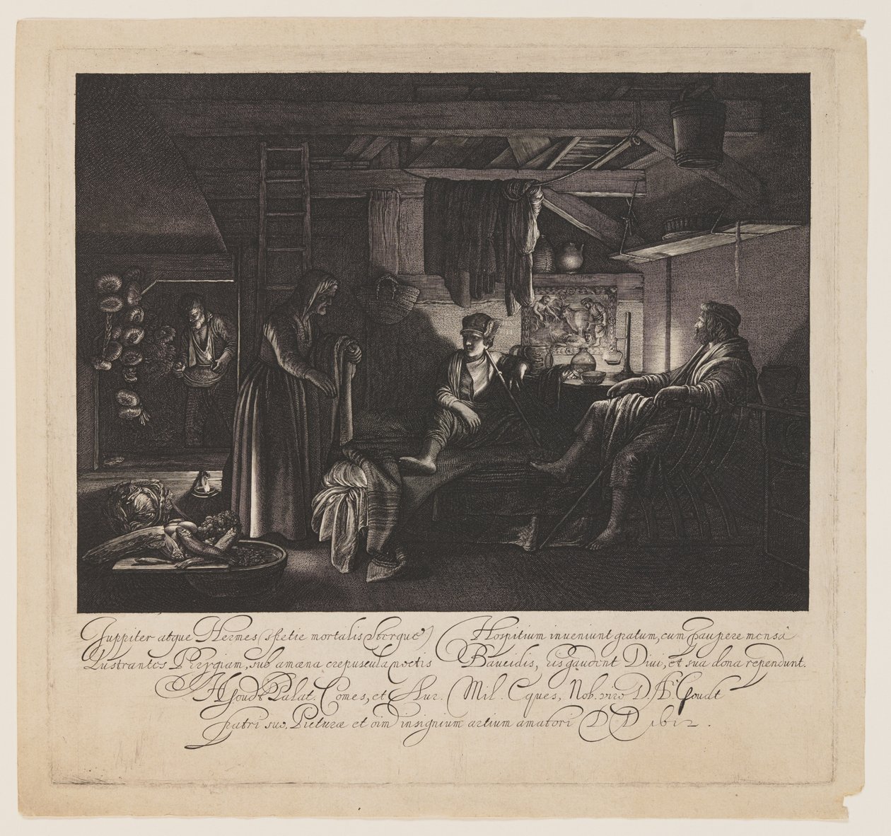 Jupiter och Merkurius i Philemons och Baucis hus av Hendrick von Goudt