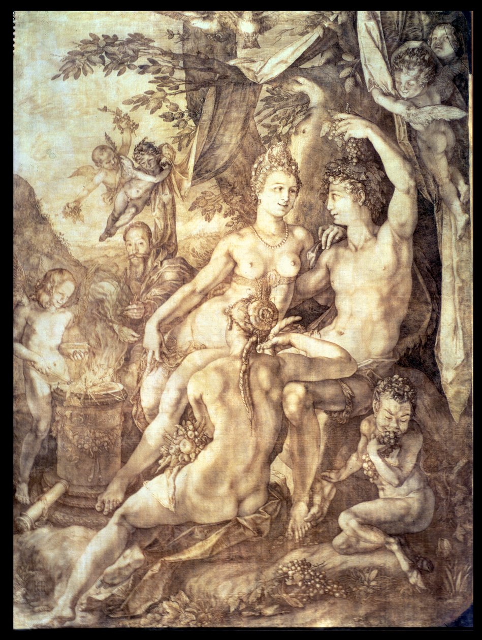 Bacchus, Venus och Ceres, ca 1606 (penna och brunt bläck) av Hendrik Goltzius
