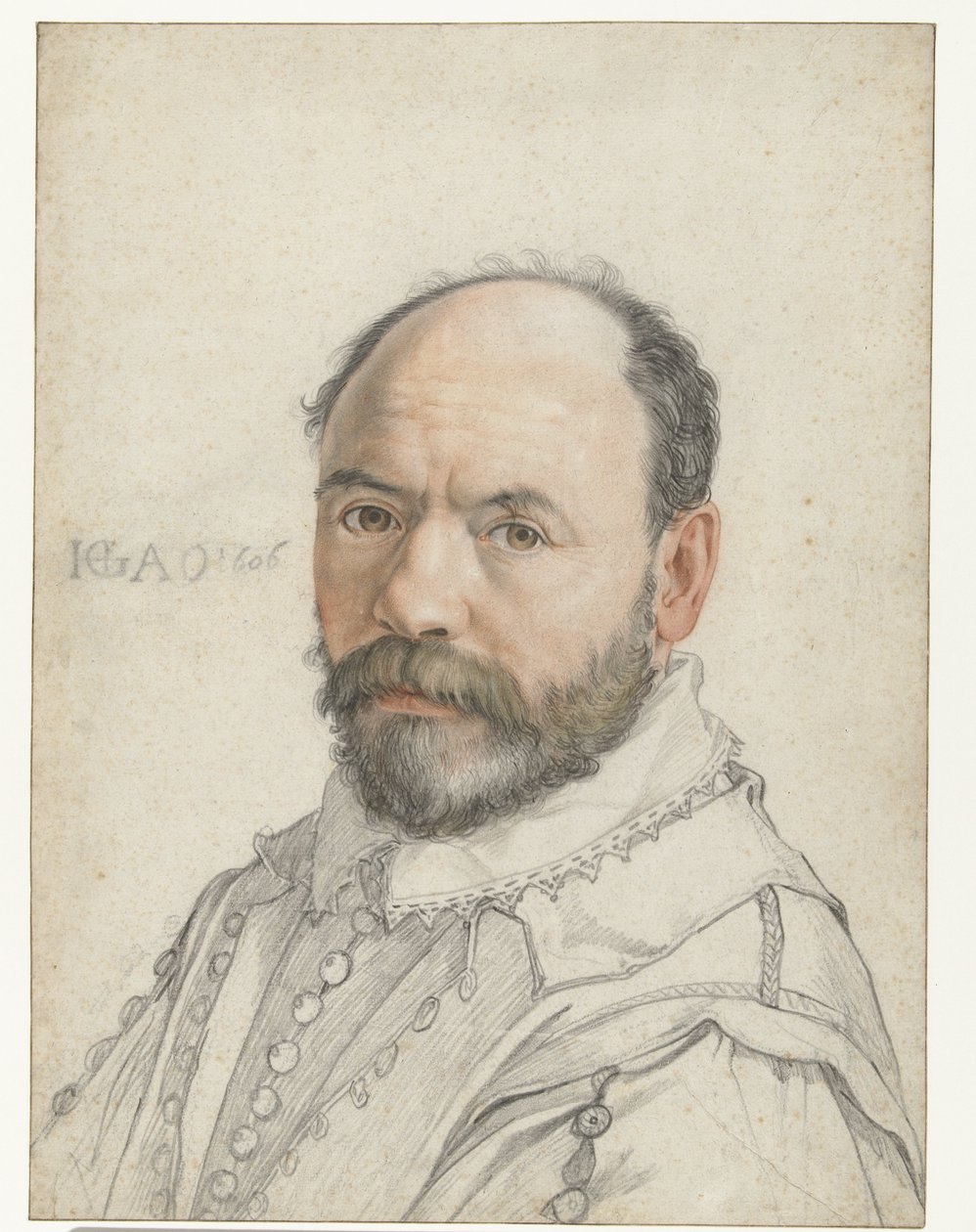 Porträtt av Pierre Francheville (Francavilla), 1590-91 (krita på papper) av Hendrik Goltzius