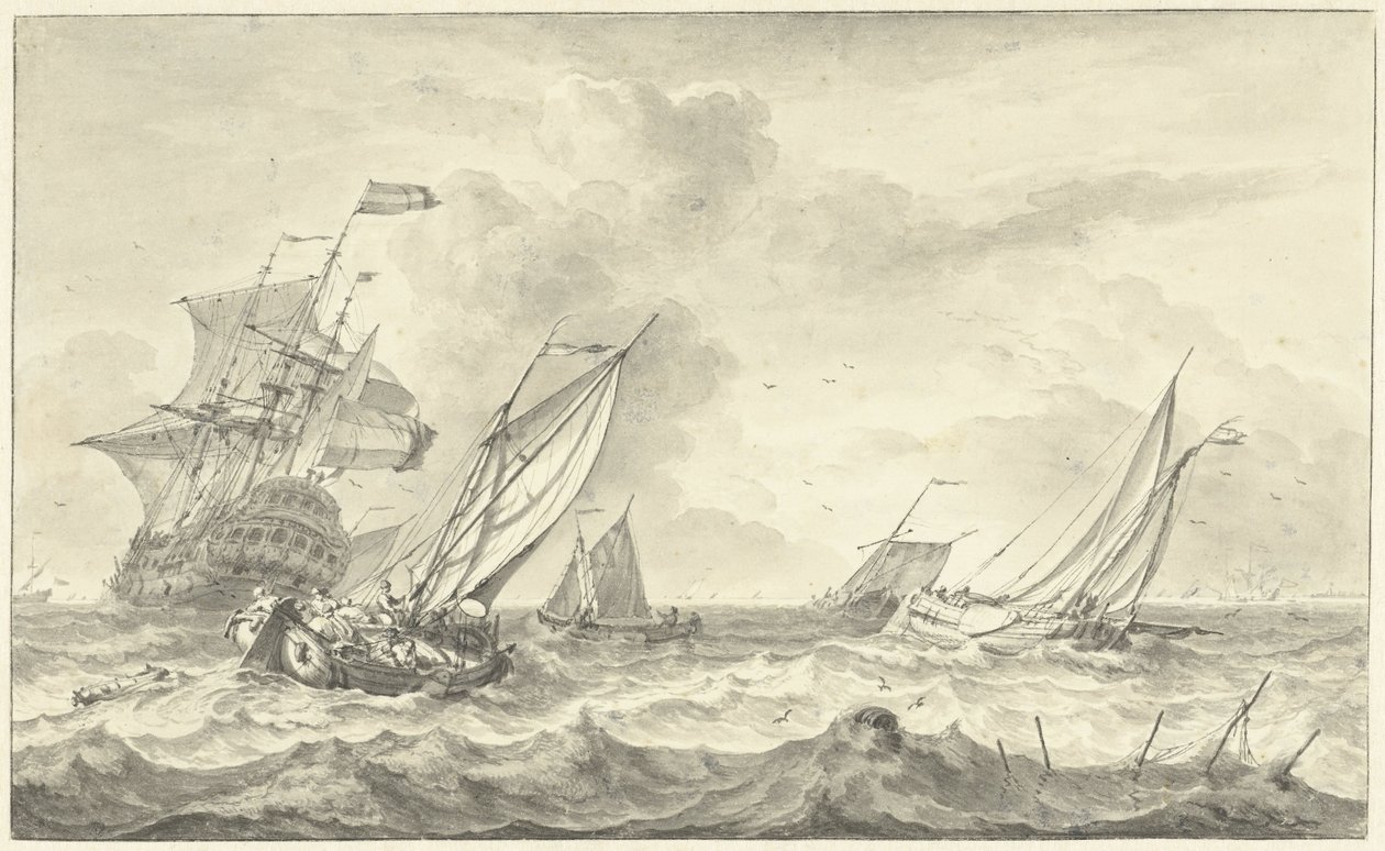 Zeegezicht (tekening) av Hendrik Rietschoof