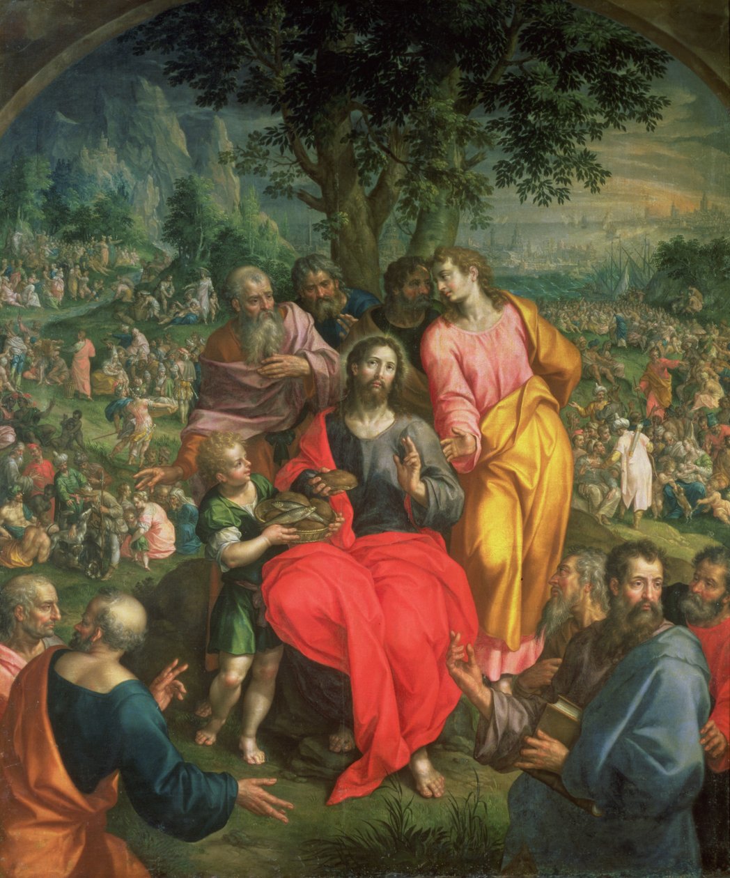 The Feeding of the Five Thousand, c.1590 av Hendrick de Clerck