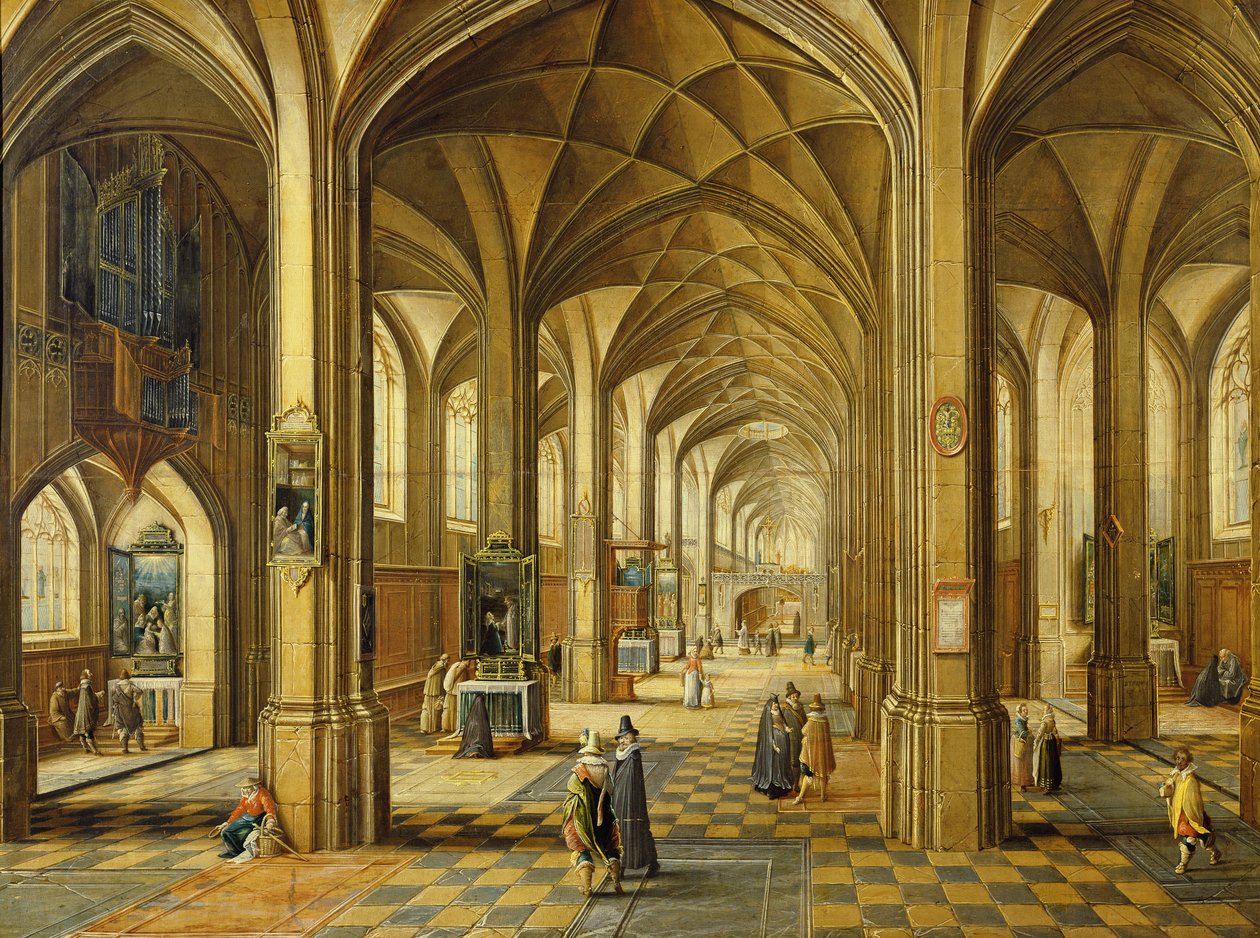 Interiör i en kyrka i gotisk stil med tre skepp av Hendrik the Younger Steenwyck