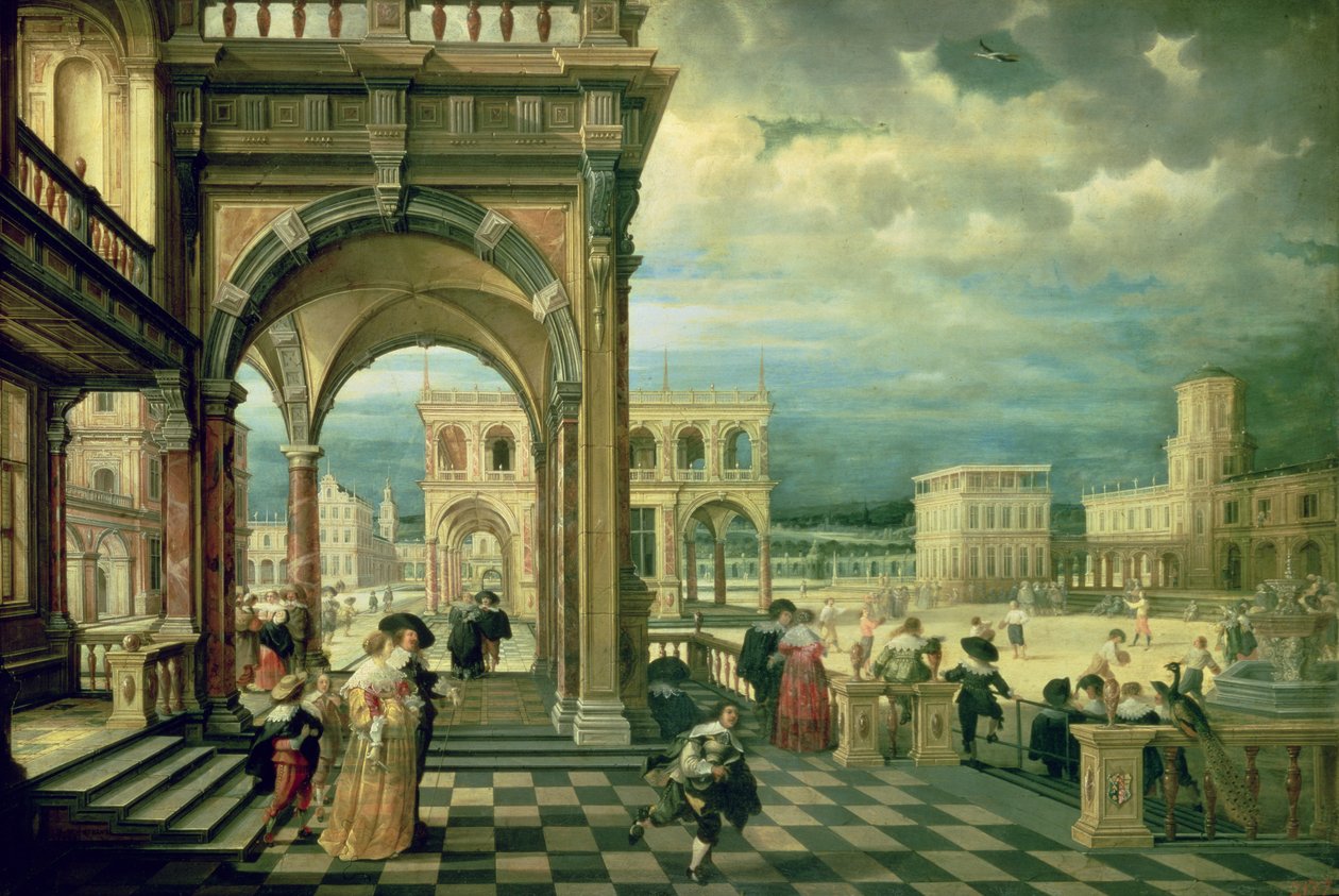 Italienska palatset, 1623 (olja på koppar) av Hendrik the Younger Steenwyck