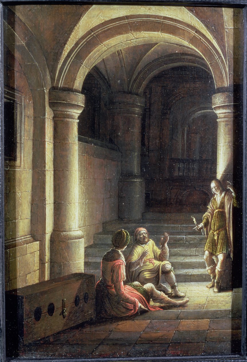 Joseph i fängelse och tolkade bagarens och butlerns drömmar, 1624 av Hendrik the Younger Steenwyck