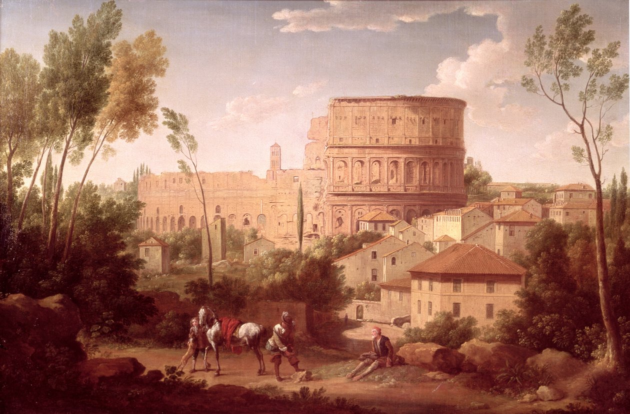 En vy av Colosseum med en resenär, 1731 av Hendrik van Lint