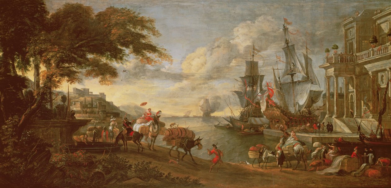 Utsikt över en hamn i Orienten av Hendrik van Minderhout